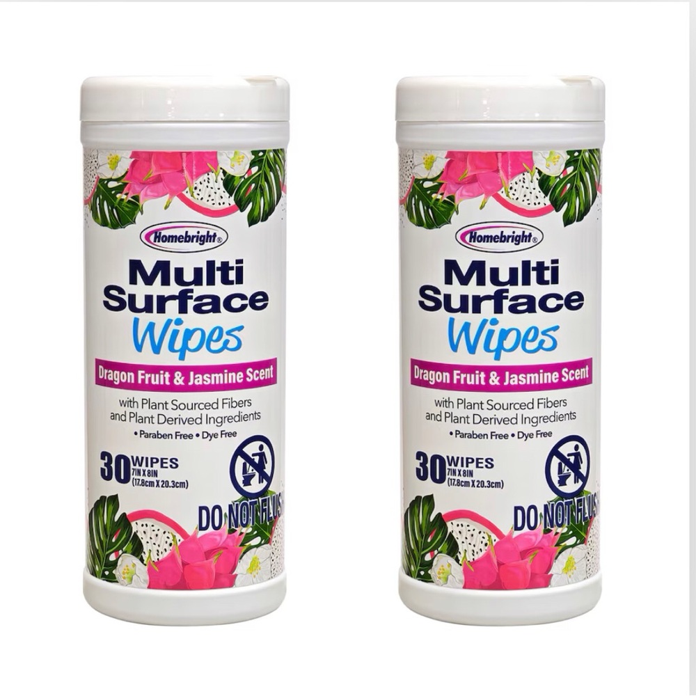 Homebright Dragonfruit And Jasmine Scented Multi Surface Wipes, 30-pc (Set Of 2)